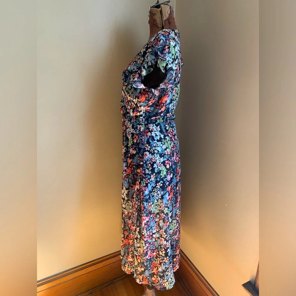 Mazik FLORAL  DRESS size medium sheer midi  ruffle sleeves - Picture 7 of 8